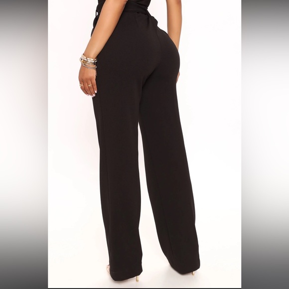 Fashion Nova Belted Wide Leg Pants, Black Dress Pants - Picture 3 of 6